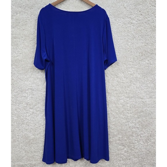 Susan Graver Dress Womens 3X Blue Short Sleeve Shift Pocket Stretch Liquid Knit - Picture 8 of 11
